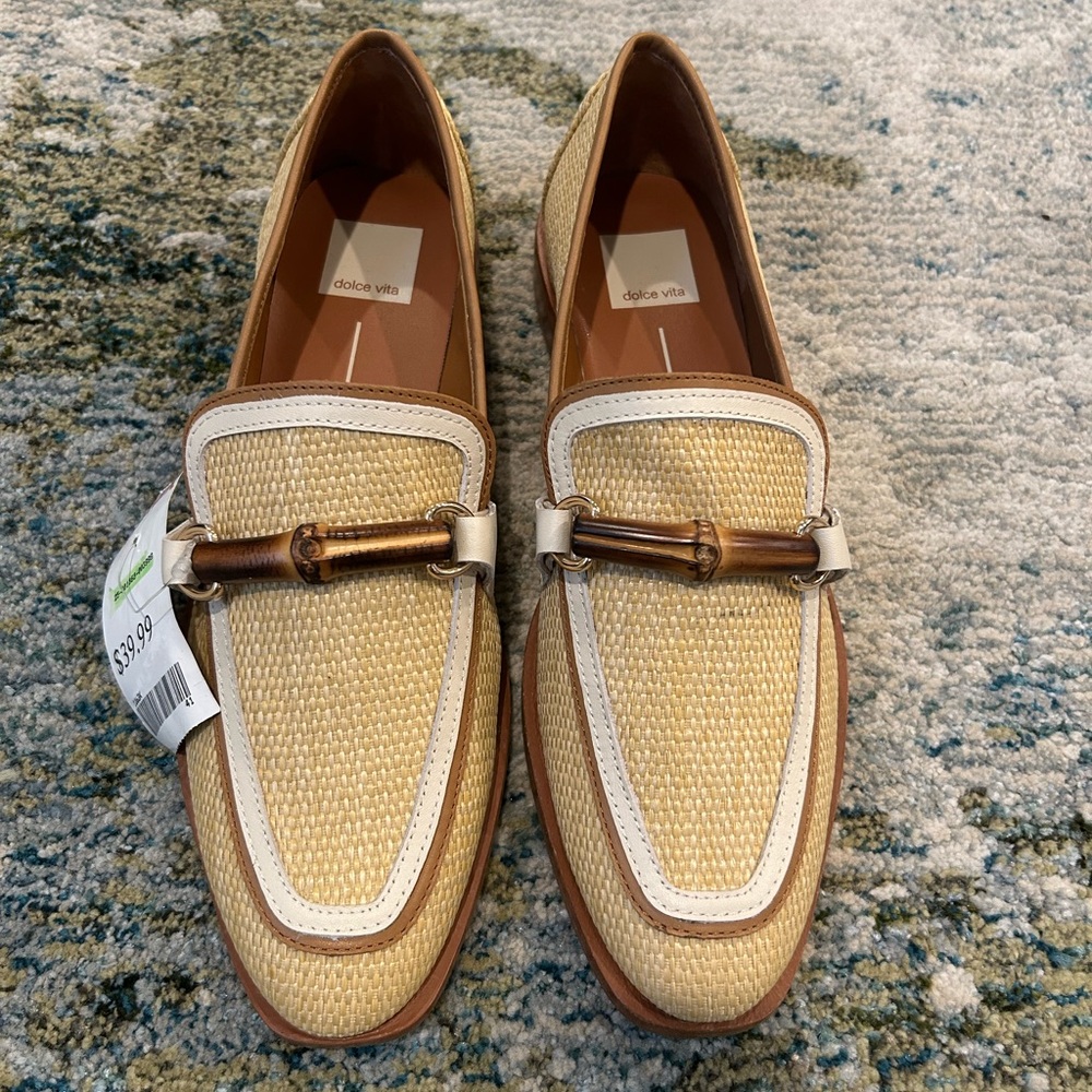 Dolce Vita Cream and Brown Flats Elegant Loafers